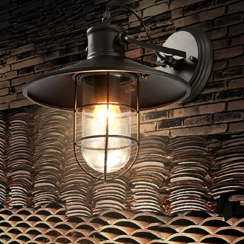 1 Light Flared Wall Mounted Light Fixture Industrial Style Metal Wall Sconce Lights in Black