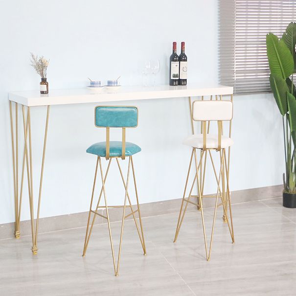 White Wood Top Counter Table Gold 4 Legs Industrial Bar Table for Dining Room