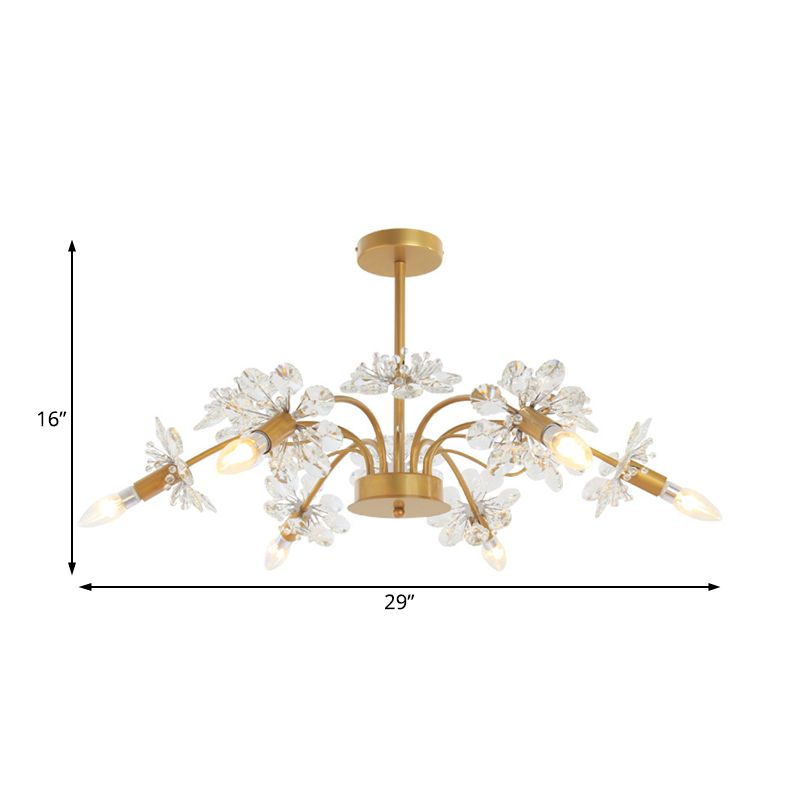 Curved Arm Metal Chandelier Light Traditional 6 Lights Living Room Hanging Lamp with Clear/Cream Crystal Accent
