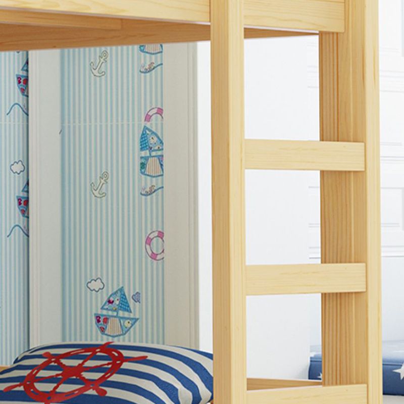 Solid Wood Bunk Bed Contemporary Rubberwood Bed with Headboard