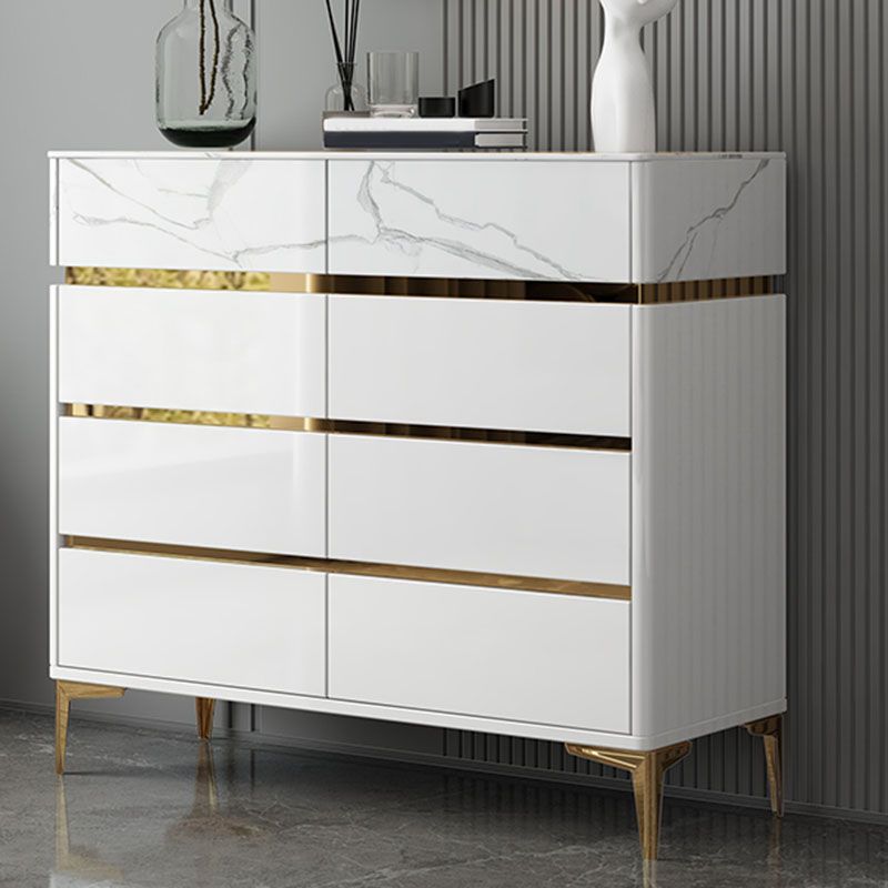 Glam Stone Bedroom Chest 16" Wide Storage Chest in White with Drawers