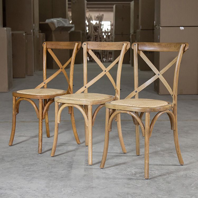 Chaises de salle à manger sans bras en hêtre à dossier croisé en bois courbé de style campagnard