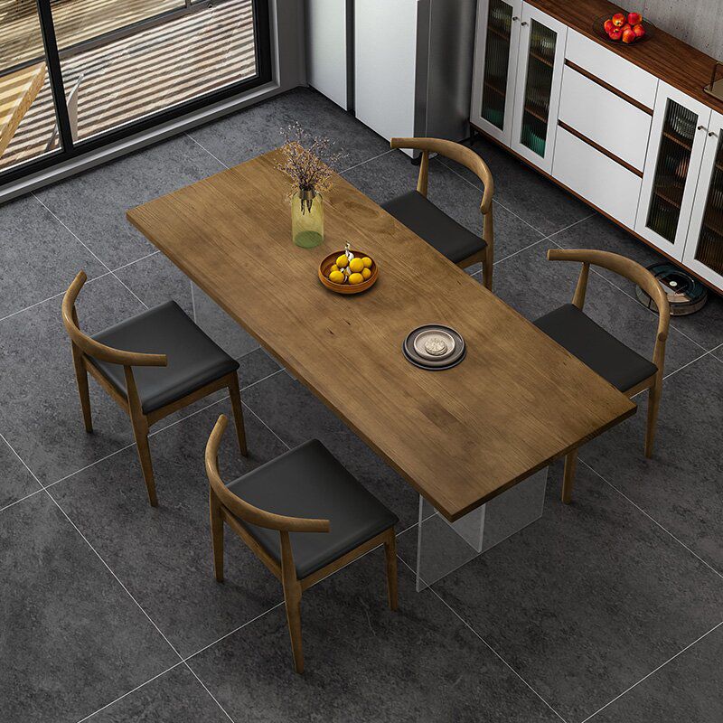 Modern Rectangle Dinette Set 1/4/5 Pieces Brown Pine Wood Dining Table Set