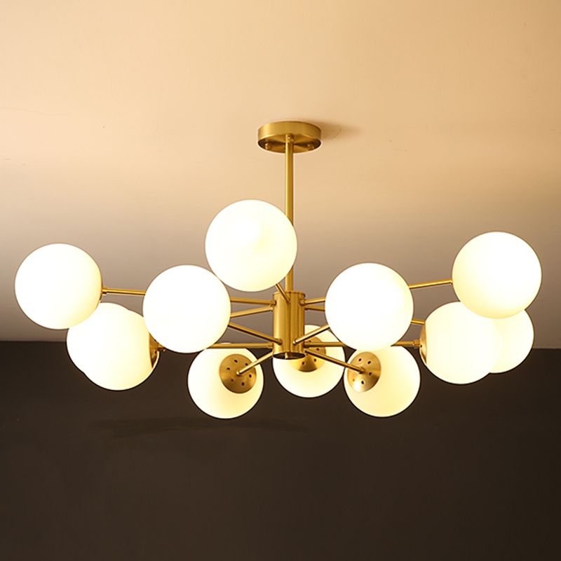 Gold Nordic Style Full Brass Lighting Fixture White Glass Ball Shade Molecular Large Chandelier