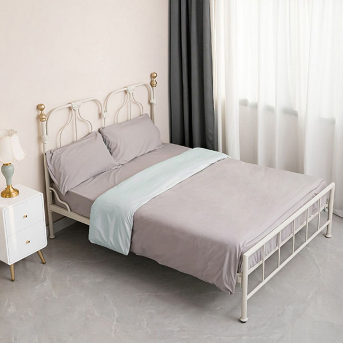 Contemporary Standard Bed with Open-Frame Headboard Kids Bed