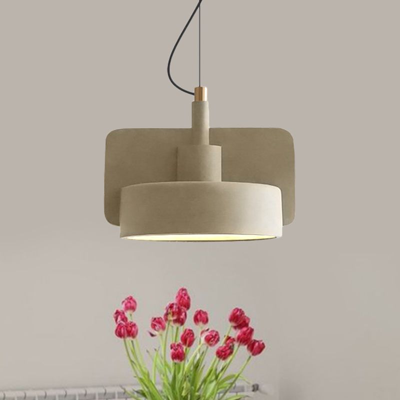 Cement Shallow Bowl Hanging Light Minimalist 1 Bulb Dining Table Suspended Lighting Fixture in Red/Grey/Yellow