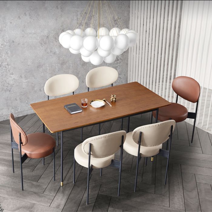 Industrial Dining Table Set 1/5/7 Pcs Solid Wood Top Table with Upholstered Chairs