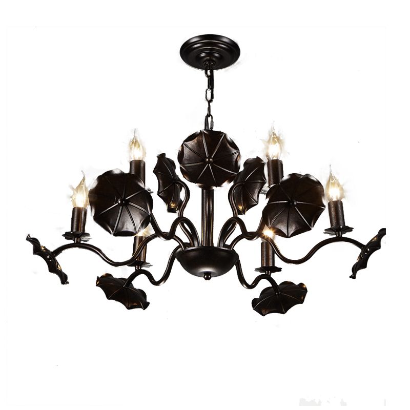 Metal Candle Hanging Chandelier Country 6 Lights Living Room Pendant Light in Rust