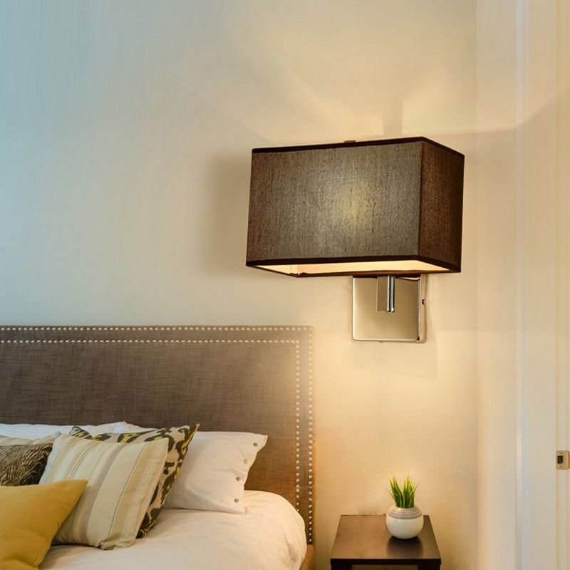 Metal Modern Wall Sconce Rectangle Shape Wall Light with Fabric Shade for Living Room