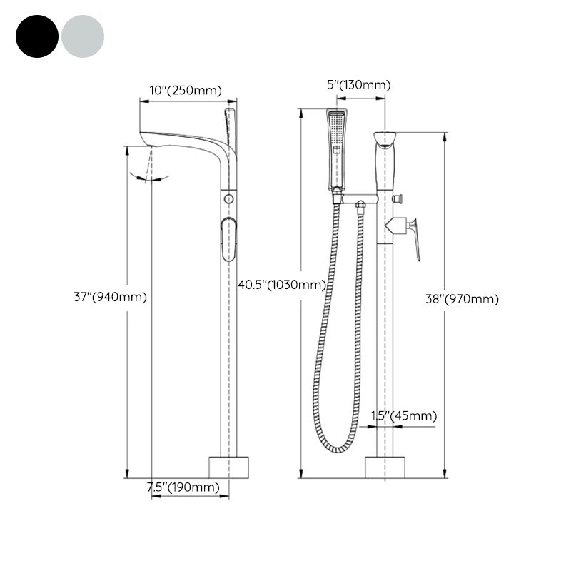 Floor Mounted Copper Bathtub Faucet Single Handle Freestanding Tub Filler Trim