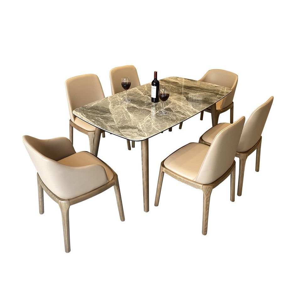 Contemporary Fixed Faux Marble Top Dining Room Table¬†with 4 Solid Wood Legs Kitchen Dining Set