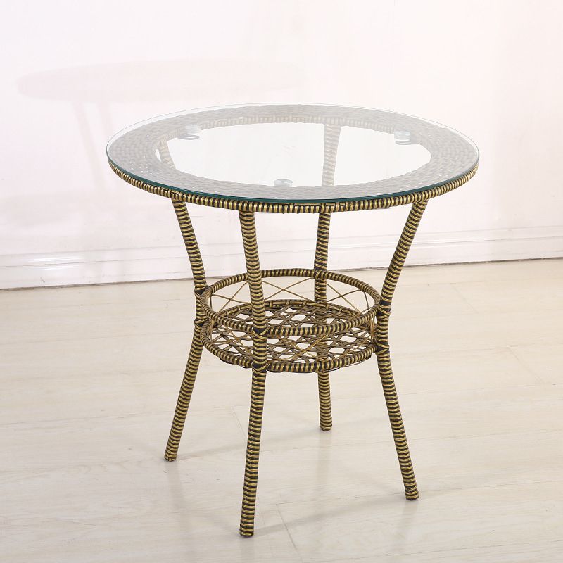 4 Legs Single Coffee Table Glass Modern with Shelf Cocktail Table