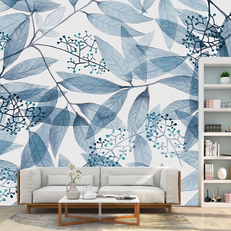 Blue and White Branch Murals for Wall Leaves Modern Water Resistant Home Wall Art