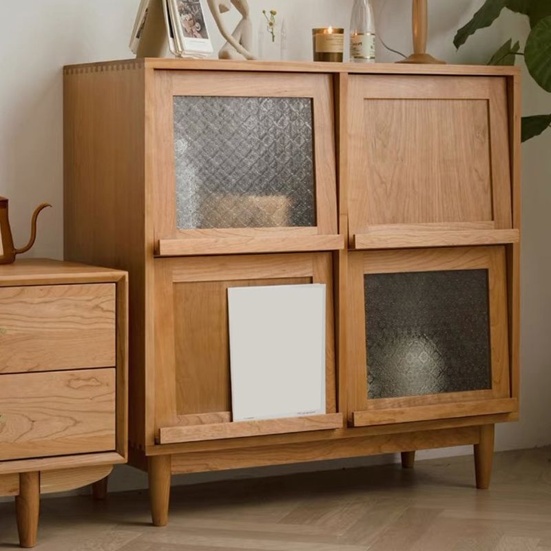 Mid-Century Modern Natural Cabinet with 4 Doors in Pine Wood