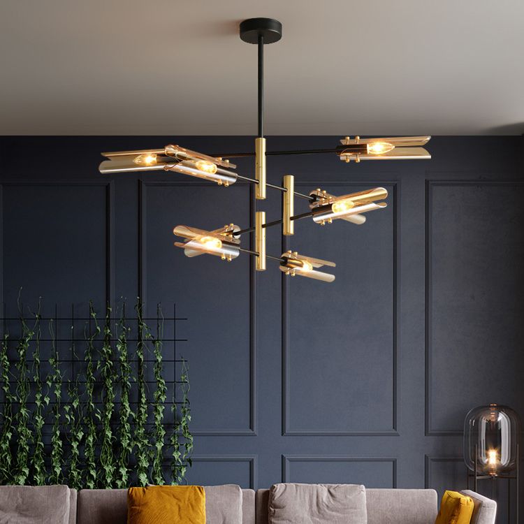 Accesorios de iluminación de lámpara posmoderna de vidrio lámpara de araña colgante negra y dorada