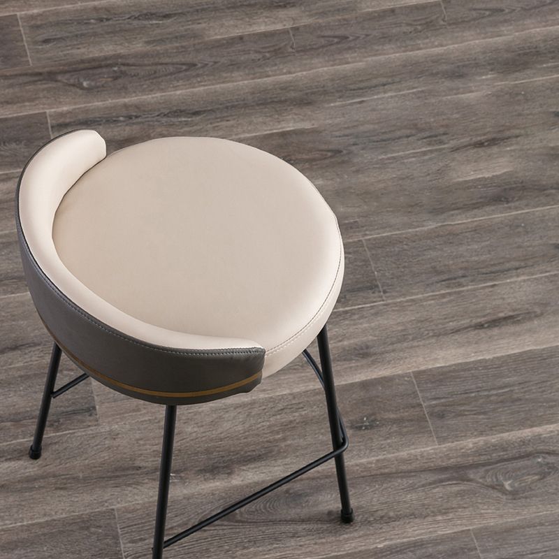Industrial Metal Stool Faux Leather Round Seat Upholstered Counter Stool