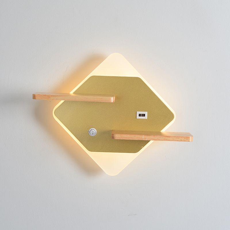 Geometric Shaped Wall Light Modern Acrylic Bedroom LED Sconce Light with Wooden Rack