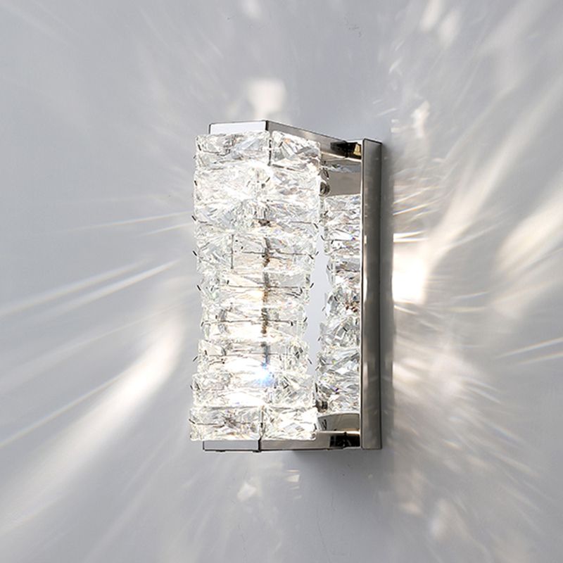 Unique Shade Crystal Wall Sconce Modern Style Single Light Wall Mounted Light in Silver