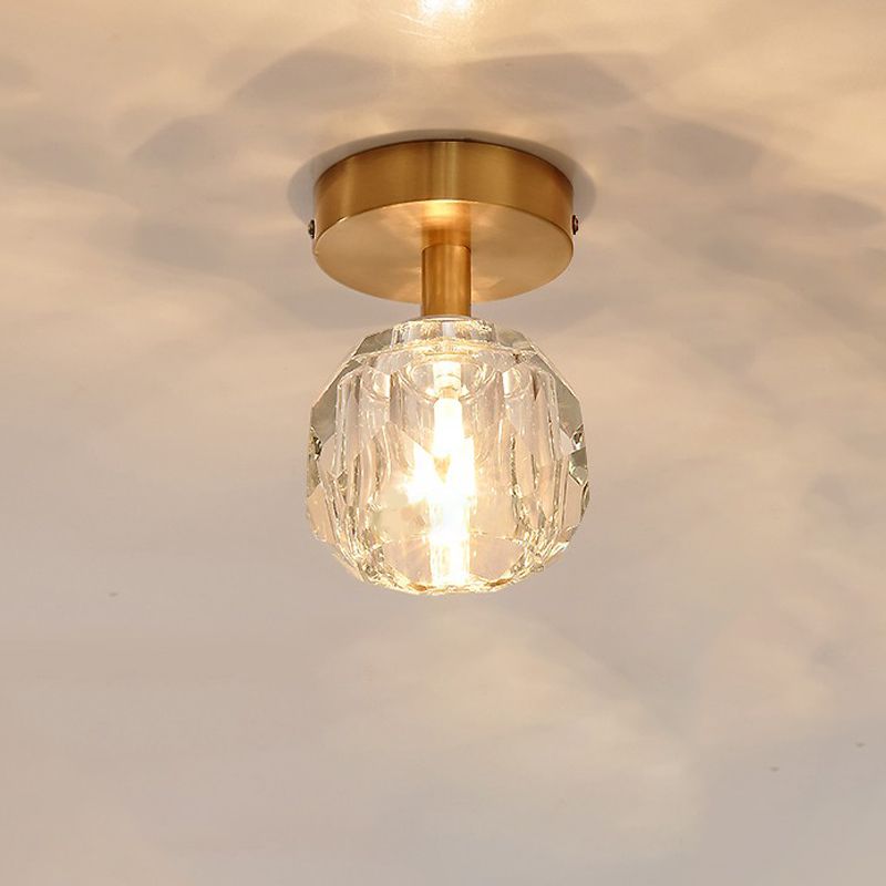 Crystal Global Ceiling Mounted Fixture Simplicity Style Gold Close to Ceiling Lamp