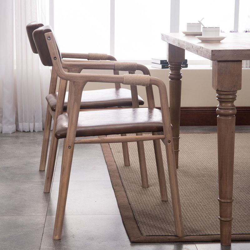 Sillón de comedor tapizado, silla individual con brazo trasero abierto de madera curvada y patas de madera
