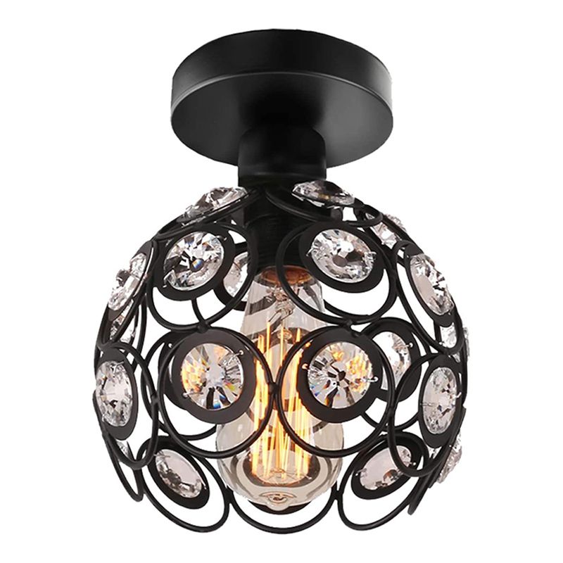 Black Metal Frame Crystal Inclay Mini Plafond Light Modern Simplicity Semi Flush Mount Mount For Corridor Asinte