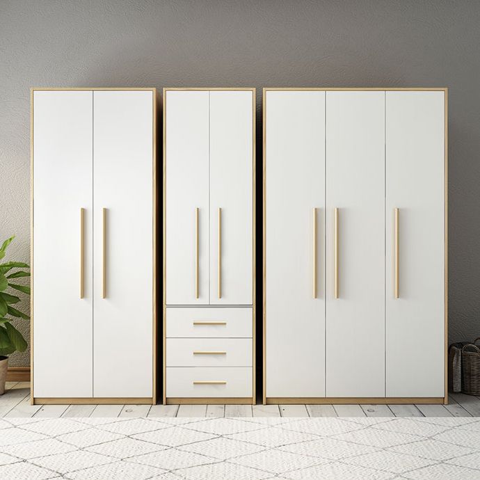 Contemporary White Storage Cabinet for Bedroom Manufactured Wood Hinged Door Cabinet