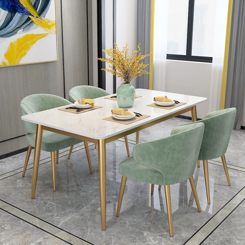 Glam Stone Rectangle Dining Table Metal Legs for Dining Room
