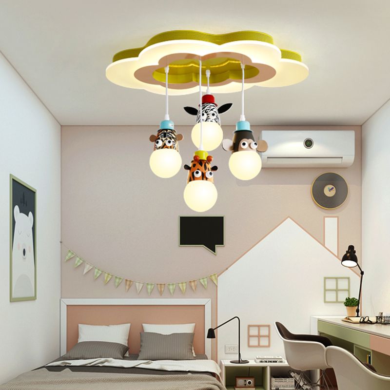 Lampada a soffitto a soffitto a testa animale metallica per bambini Bambini Sospensione bianca con baldacchino a forma di nuvola