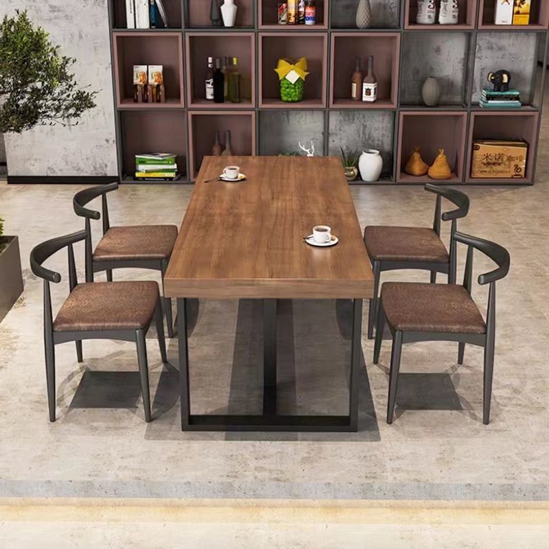 Fixed Industrial Dining Set 1/3/5 Pcs Brown Solid Wood Furniture for Home