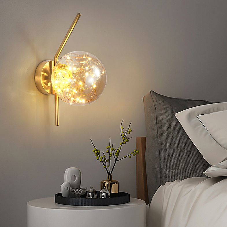 Glass Globe LED Wall Light in Modern Luxury Style Wrought Iron Wall Lamp for Interior Spaces