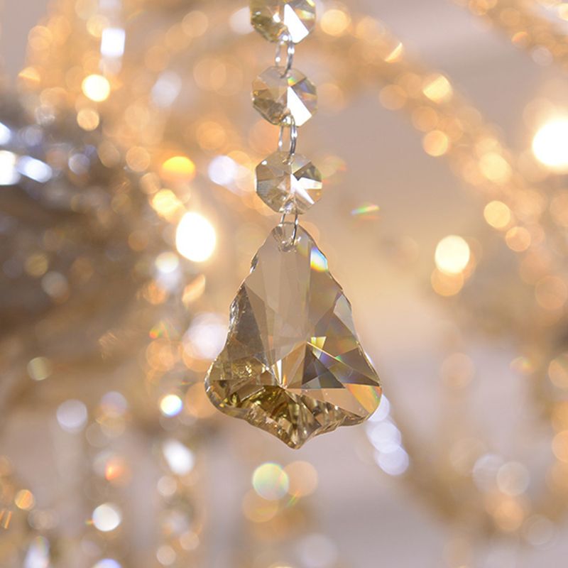 Gold Candle Pendant Light in Traditional Classic Style Glass Chandelier with Crystal Decoration