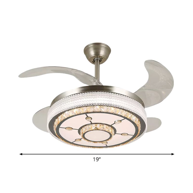 Kristallstufte 4-Blade-Halbblöcke Deckenleuchte LED Hanging Lüfterlampe in Silber, 19 "breit