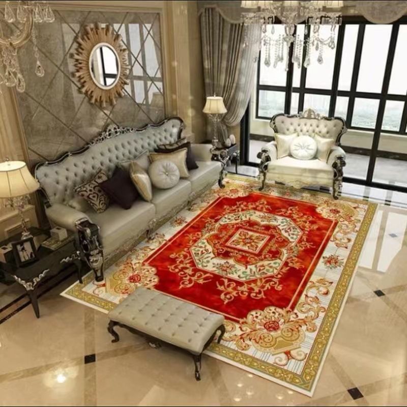Wine Red Graphic Rug Polyester Retro Rug Stain Resistant Rug for Home Decor