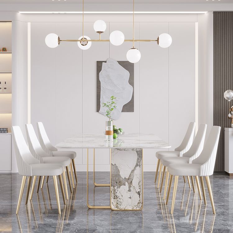 Rectangle Luxury Dining Table Sintered Stone Top Metal Base Home Kitchen Desk