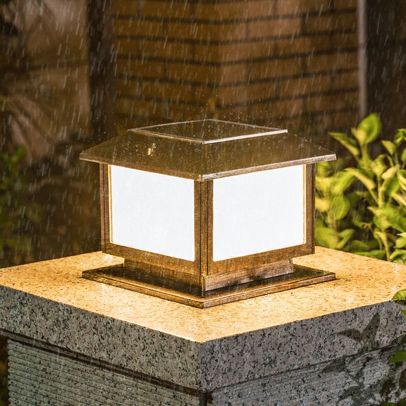 Square Solar Pillar Lamp Contemporary Metal Outdoor Waterproof Light