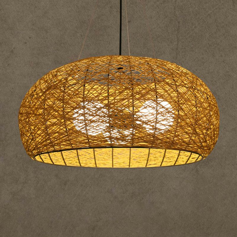 Rattan Nest Round Chandelier Novelty Asian Style Pendant Lighting Fixture for Tea Room