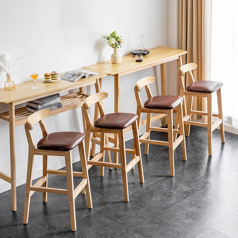Scandinavian Wood Upholstered Counter Stools Natural Back Bar Stools with Footrest