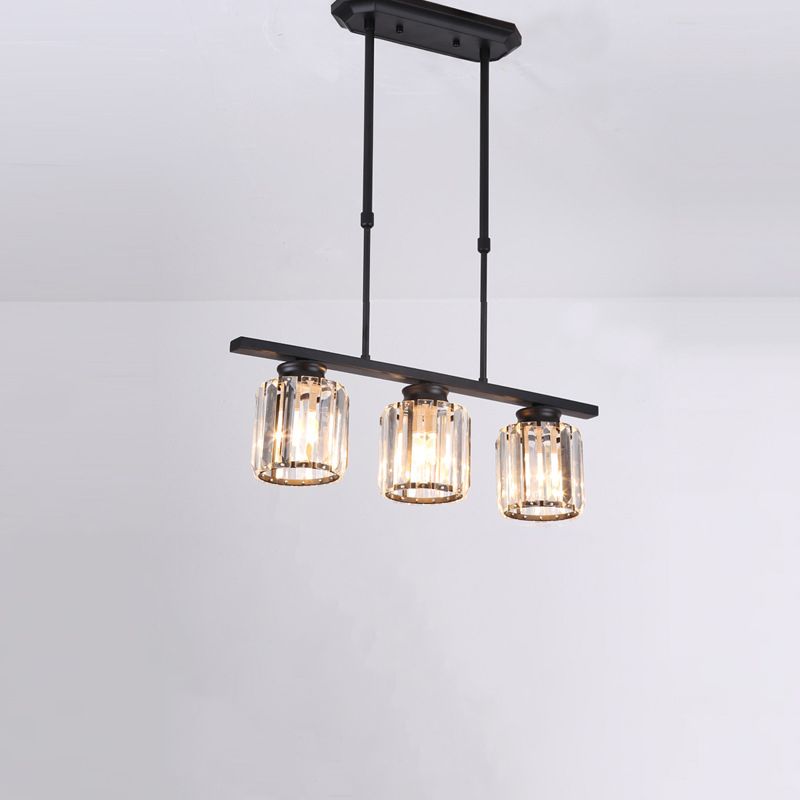 Country Cylinder Hanging Island Light Clear Crystal Pendant Lighting Fixture for Dining Room