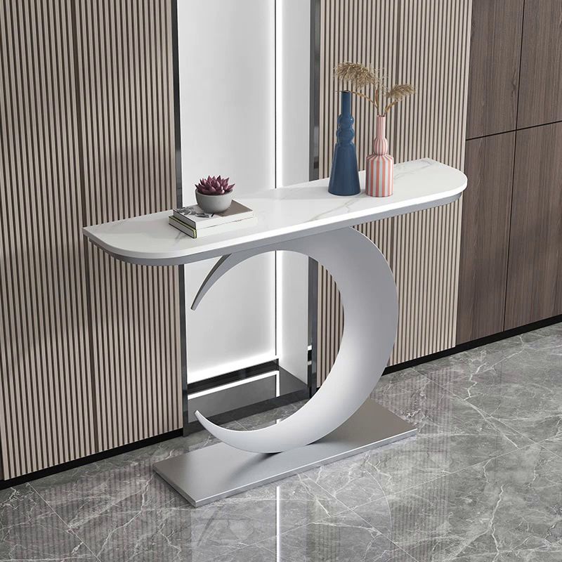 11.81" W Modern Console Table Stone Abstract Base Accent Table for Hall