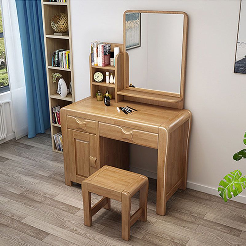 Make-up Vanity Standing Solid Wood Double Drawers Mirror Traditional Bedroom