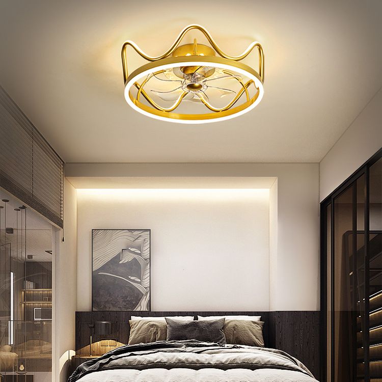 Metal Crown Shape Ceiling Fan Lights Modern Style 2 Light LED Flush Lights