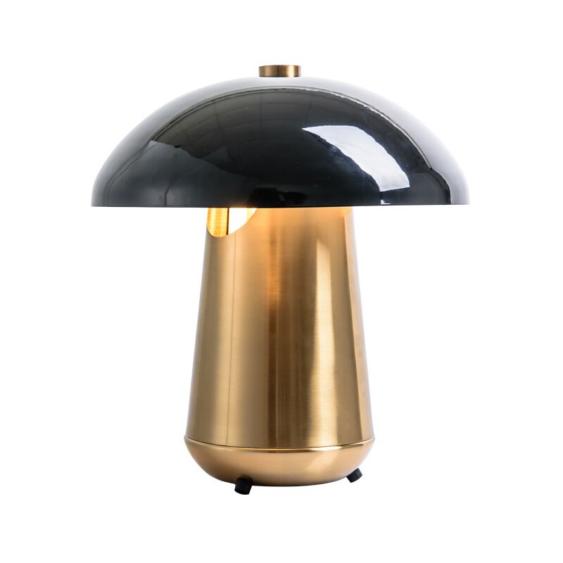 Illuminazione da lavoro a fungo Lampada da scrivania piccola moderna in metallo con 1 lampadina nera e oro, larghezza 8"/12".
