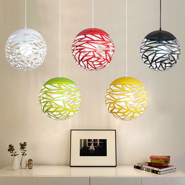 8"/12" W Stenciled Metal Shade Pendant Light Contemporary 1 Light Dining Room Hanging Light in Black/White
