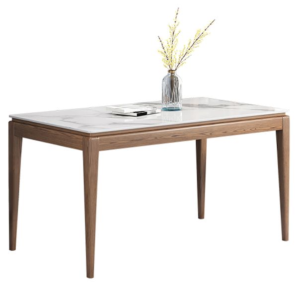Mesa de comedor moderna rectangular de mediados de siglo Mesa de piedra sinterizada con 4 patas de madera maciza