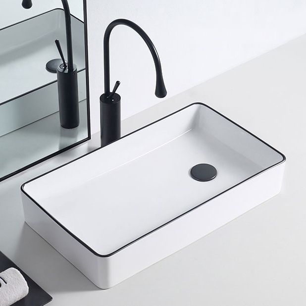 Modern Porcelain Trough Sink White Trough Sink With Basin, and Faucet