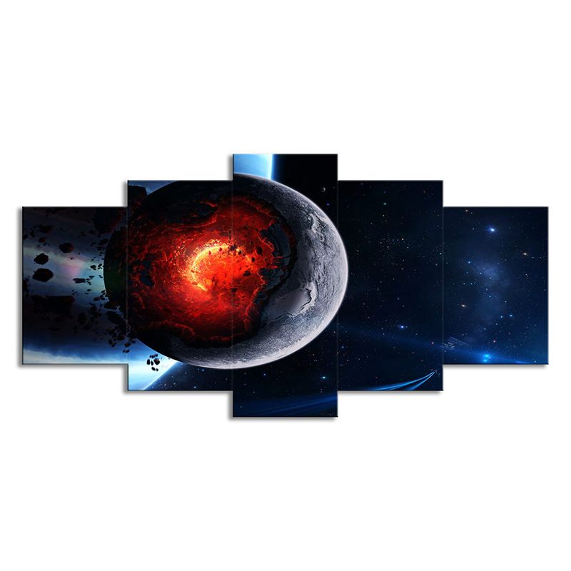 Planet Canvas Wall Art Multi-Piece Science Fiction House Interior Wall Decor in Blue