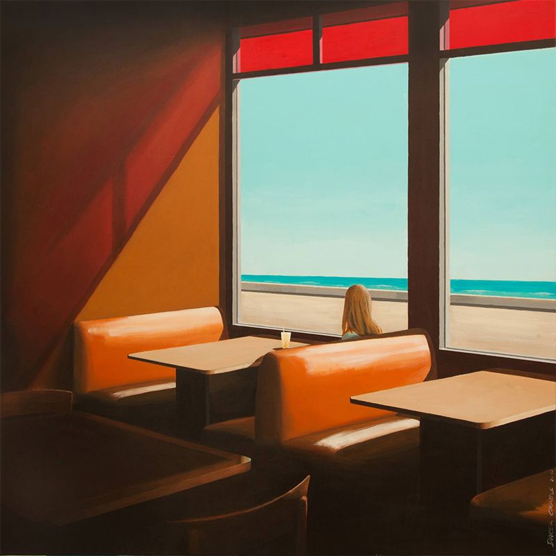 Waiting for Someone Painting Mural Red-Brown Modern Art Wall Decoration for Home