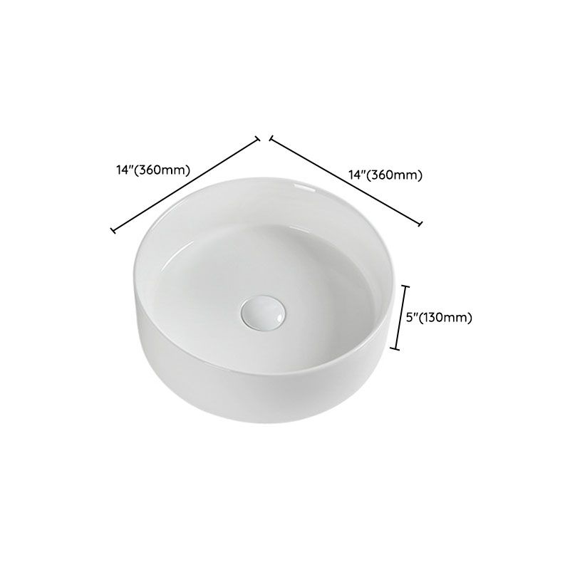 Modern Round Bathroom Sink Pop-Up Drain Vessel Bathroom Sink in white