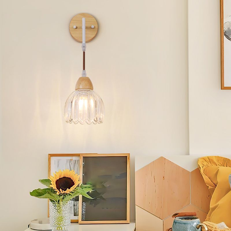 Modern Simple Wall Light Wooden Dome Shape Wall Lamp for Living Room