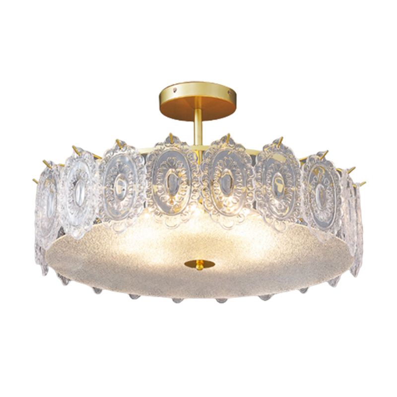 Modern Metal Flush Mount Circle Shape Ceiling Light with Glass Shade for Living Room